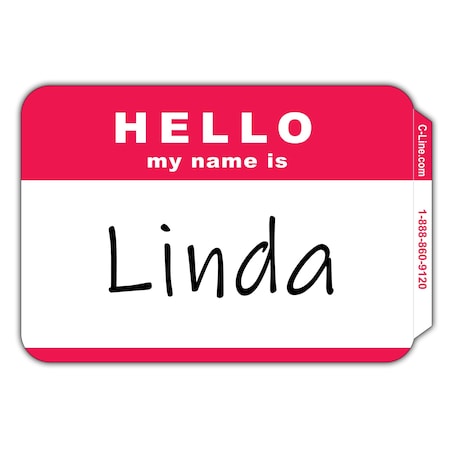 C-Line Products Pressure Sensitive Badges, HELLO my name is, Red, 3 12 x 2 14, 100BX Set of 10 BX, 1000PK 92234-CT